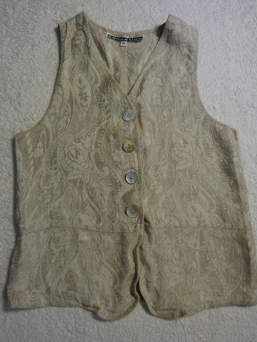 Vintage 90s Anne Pinkerton jacquard Linen vest top gray beige button up SizeM